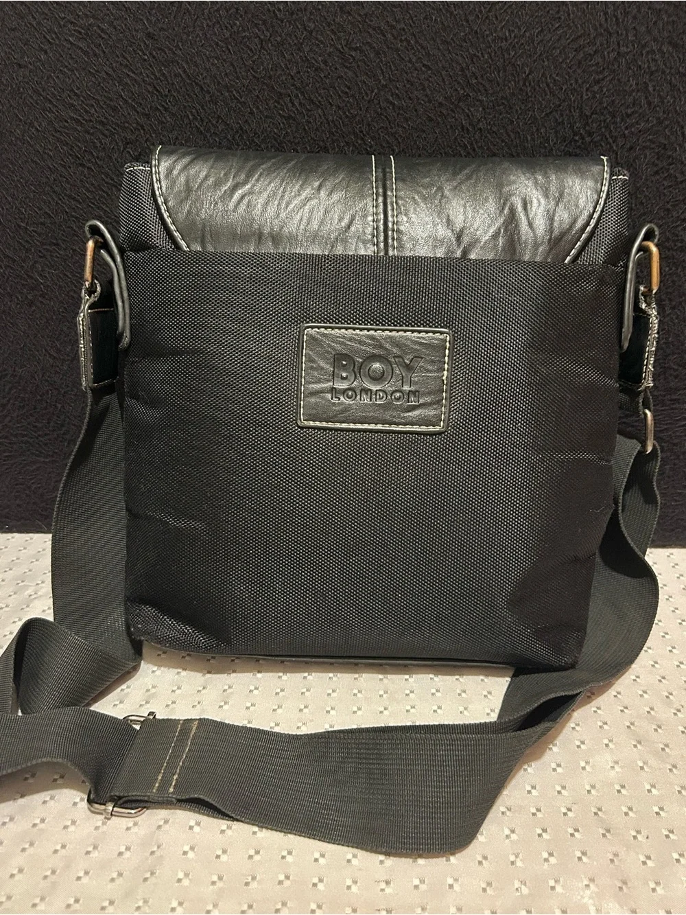 Vintage Boy London Black Leather Messenger Bag Shoulder Bag Satchel Crossbody